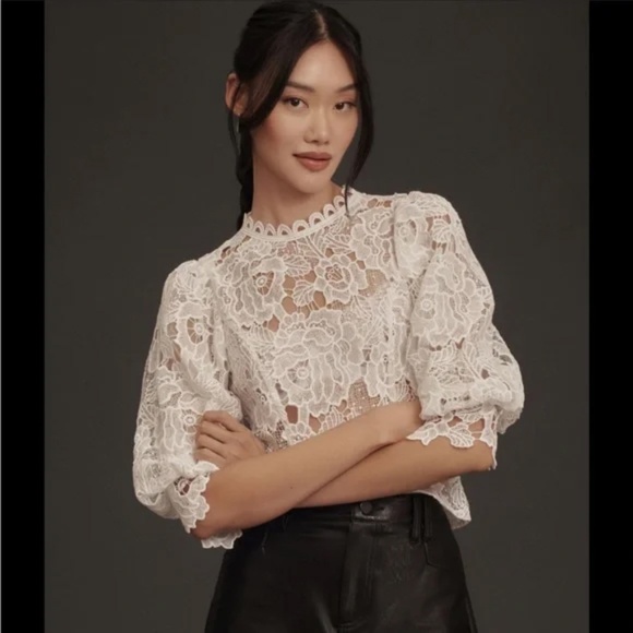 Anthropologie Tops - ANTHROPOLOGIE Sarah Hann Lace Blouse in White NWOT Size XS
